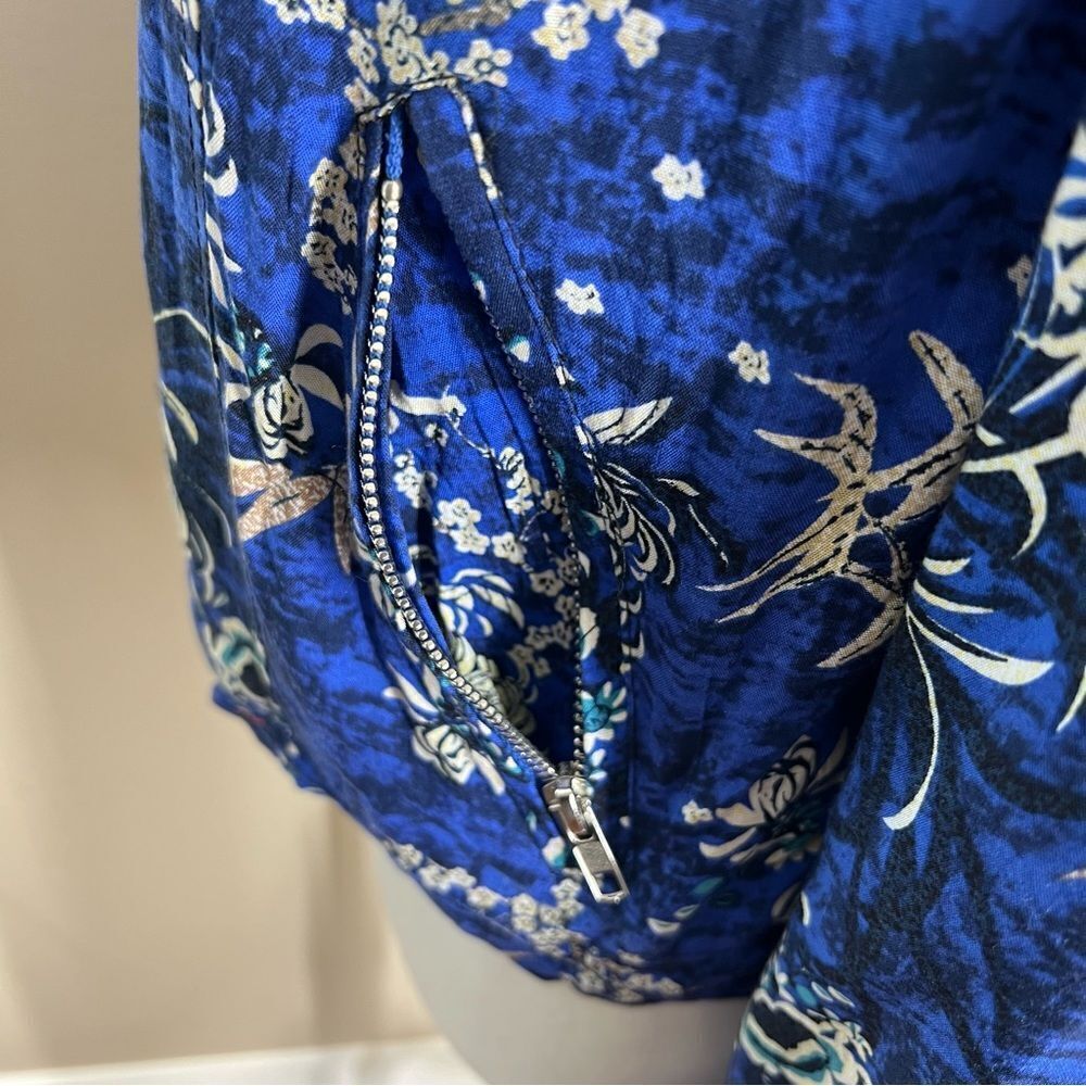 Jaase Boho Floral Cropped Bomber Moto Ruffel Jacket NWT Satin Feel Blue Size M. - Picture 5 of 11